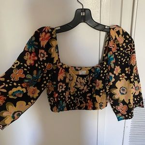 Aritzia crop silk floral top